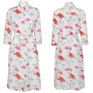 Tucker Cream Midi Dress with Red, Pink, and Blue Floral Design